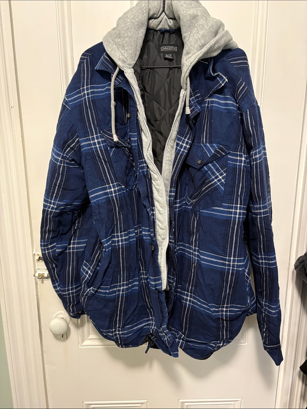 Dakota Men's Blue Plaid Lightweight Shirt Jacket with Gray Hood